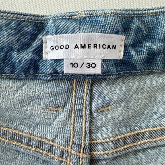 Good American Mom Jeans Women's Sz 10 / 30 High Waist Distressed Light Wash Blue - Picture 14 of 16